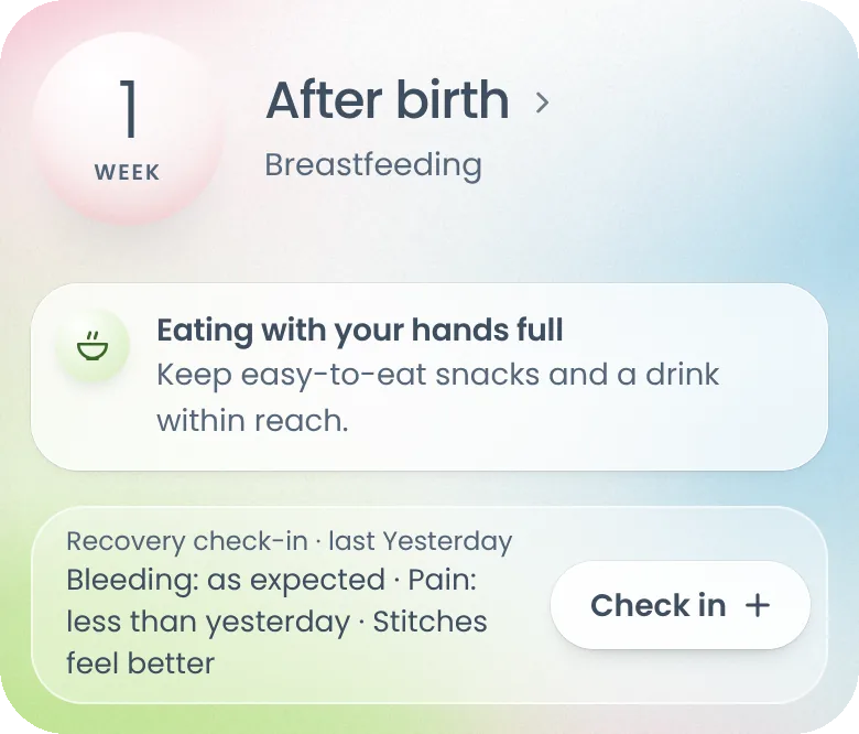 One week after birth, breastfeeding: a tip for eating with your hands full, and the last recovery check-in.